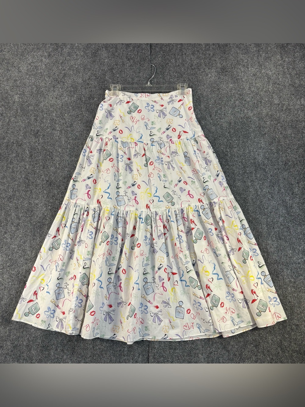 Maje Tiered Maxi Skirt White With Multicolored Print Women’s Size 36